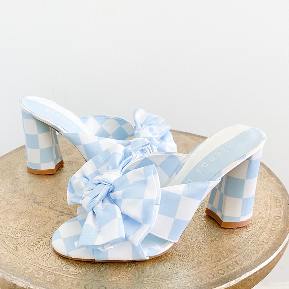 Gianni Bini Shoes - Gianni Bini Kelly Checkered Blue Bow Slip On Mule Sandals